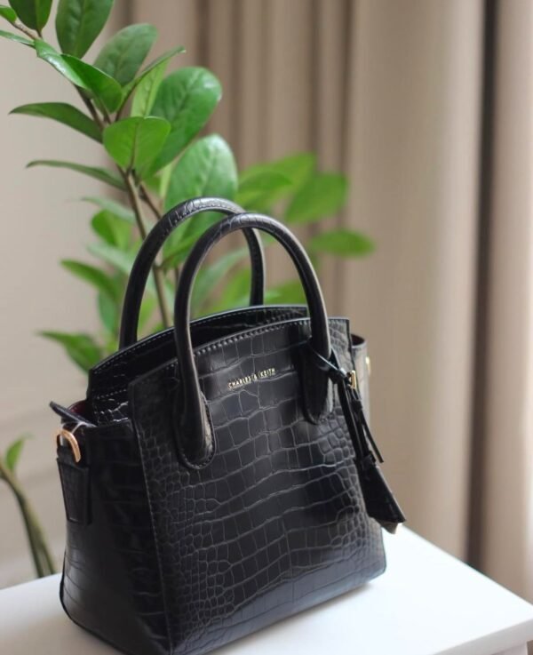 Harper Croc-Effect Structured Top Handle Bag - Black