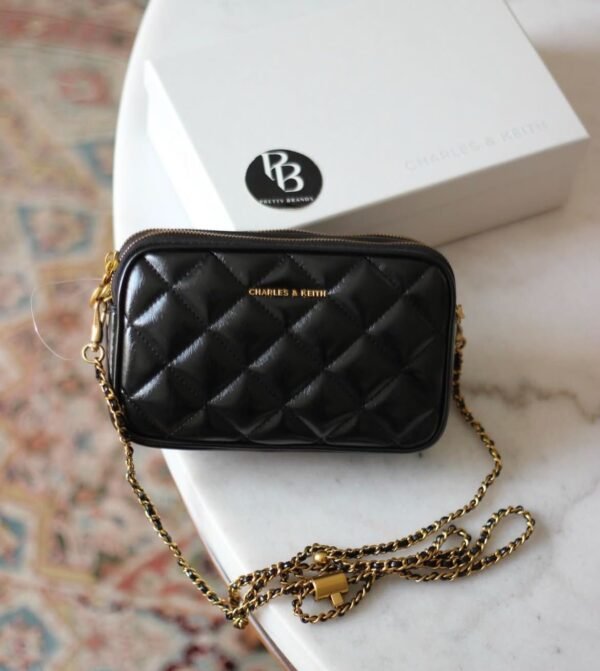CHARLES AND KEITH - Mini Apfra Quilted Crossbody Bag - Black - Image 3