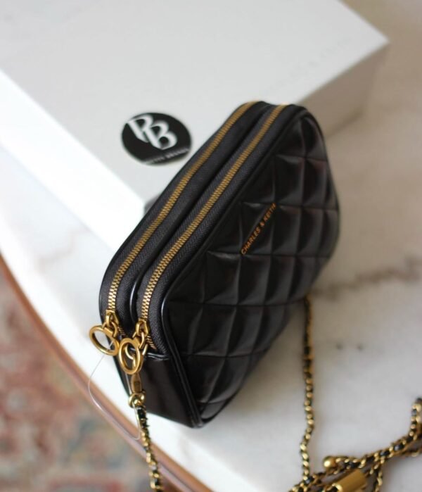 CHARLES AND KEITH - Mini Apfra Quilted Crossbody Bag - Black - Image 2