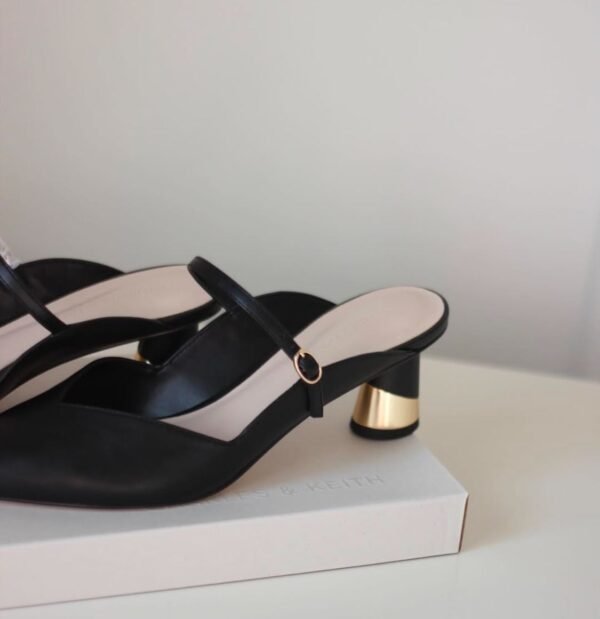 Charles and Keith -Cammie Metallic Sculptural Heel Mules - Black - Image 3