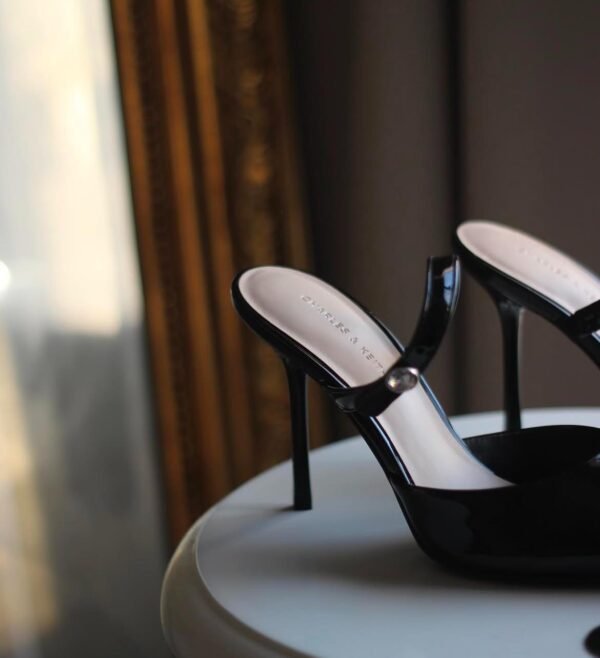 Charles and Keith - Patent Crystal-Accent Stiletto-Heel Mules - Black Patent - Image 2