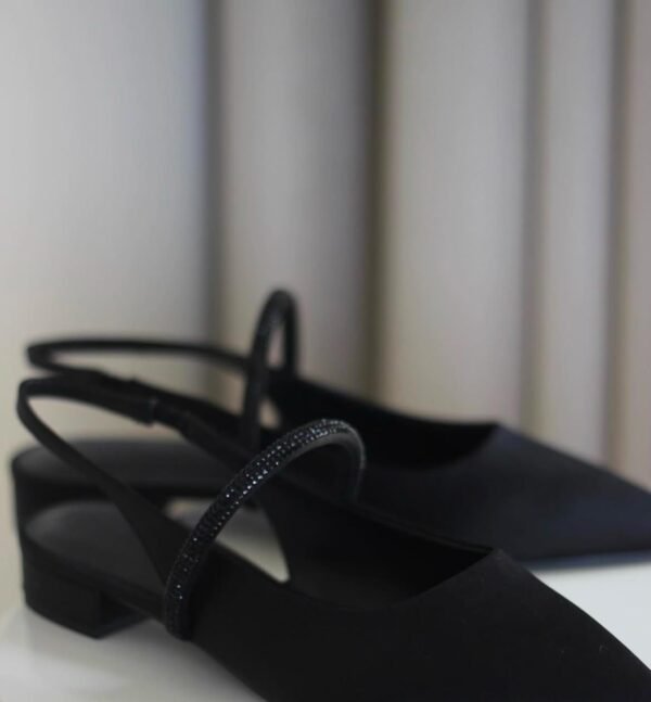 Charles and Keith - Satin Crystal-Strap Pointed-Toe Slingback Flats - Black Textured - Image 2
