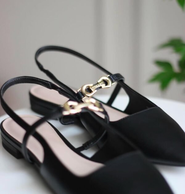 Charles and Keith - Trifina Metallic-Accent Pointed-Toe Slingback Flats - Black - Image 2