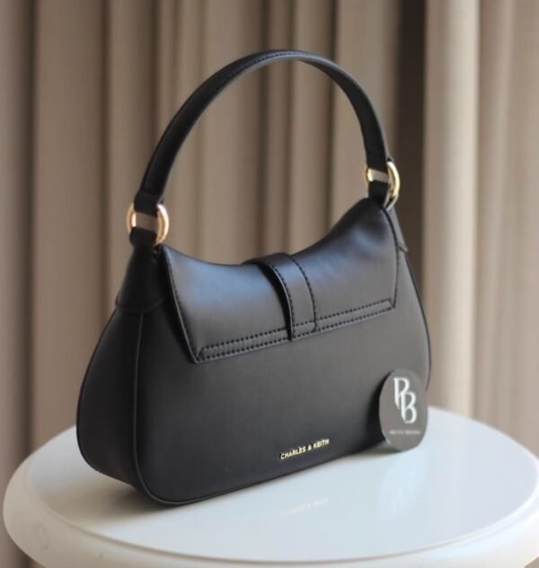 Charles & keith -Agatha Chain-Accent Hobo Bag - Black - Image 2