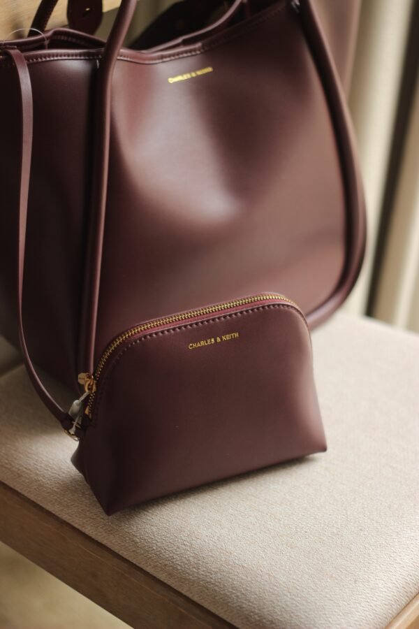 Charles & keith - Lyla Tubular Slouchy Tote Bag - burgundy - Image 3