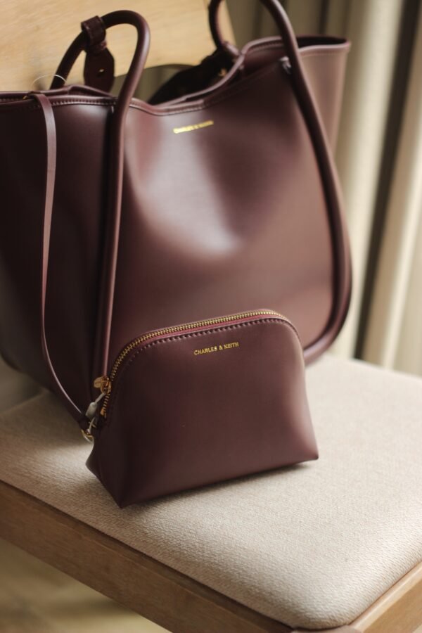 Charles & keith - Lyla Tubular Slouchy Tote Bag - burgundy - Image 4