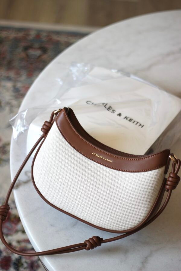 Sabine Canvas Knotted-Strap Curved Shoulder Bag - Chocolate