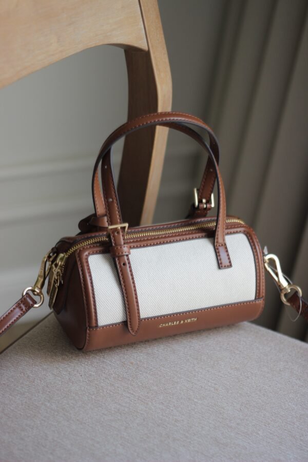 Charles & keith Enola Canvas Two-Tone Bowling Bag - Chocolate - Image 4