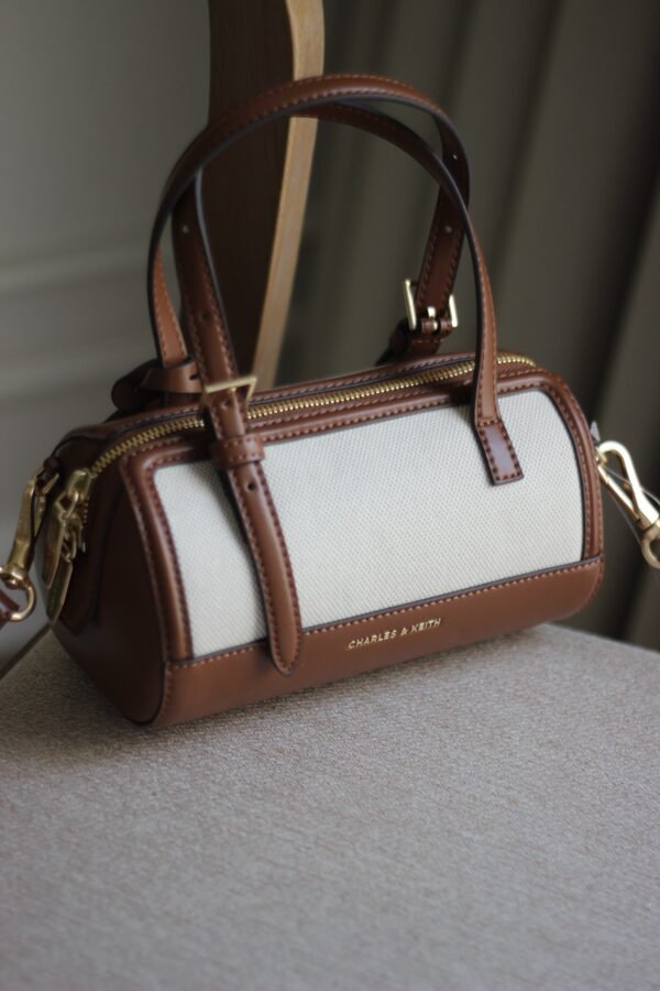 Charles & keith Enola Canvas Two-Tone Bowling Bag - Chocolate - Image 3