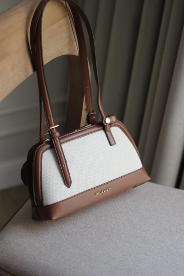 Charles & keith - Enola Canvas Two-Tone Elongated-Handle Bag - Chocolate