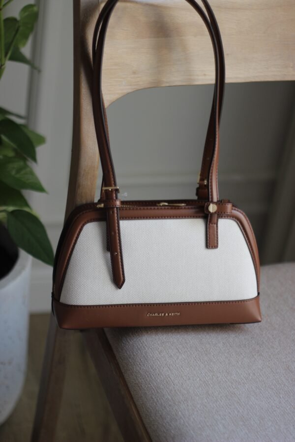 Charles & keith - Enola Canvas Two-Tone Elongated-Handle Bag - Chocolate - Image 5