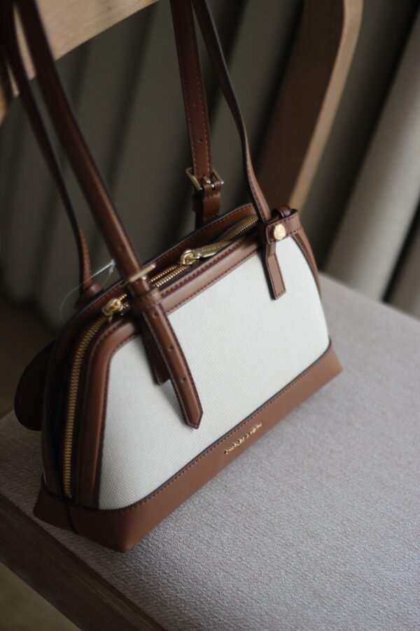 Charles & keith - Enola Canvas Two-Tone Elongated-Handle Bag - Chocolate - Image 2