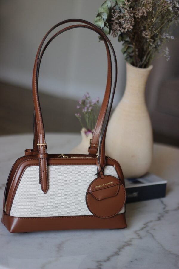 Charles & keith - Enola Canvas Two-Tone Elongated-Handle Bag - Chocolate - Image 3