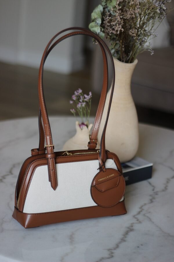 Charles & keith - Enola Canvas Two-Tone Elongated-Handle Bag - Chocolate - Image 4