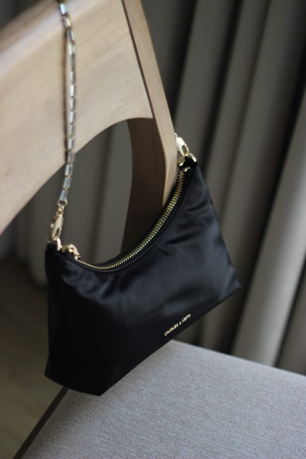 Charles & keith -Satin Crystal-Embellished Chain-Handle Two-Way Bag - Black - Image 4
