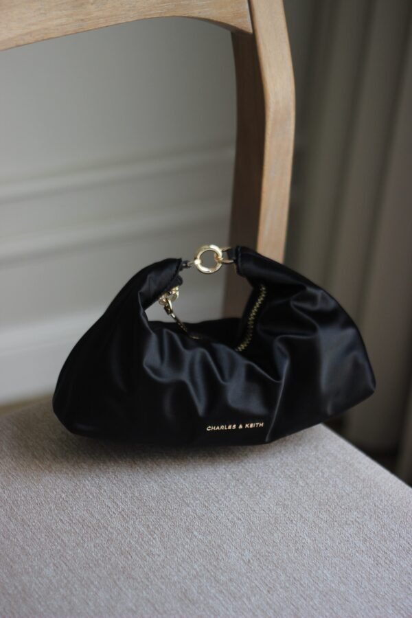Charles & keith -Satin Crystal-Embellished Chain-Handle Two-Way Bag - Black - Image 3