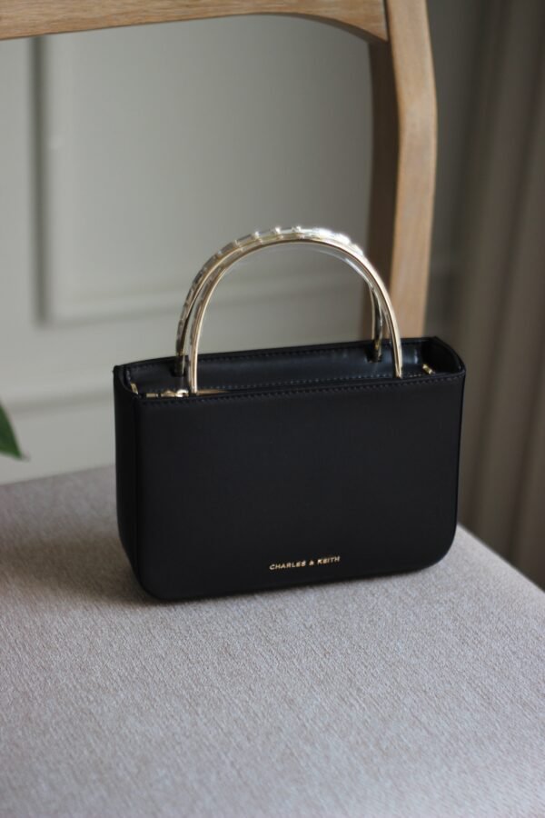 Charles & keith - Satin Crystal-Embellished Top Handle Bag - Black - Image 3