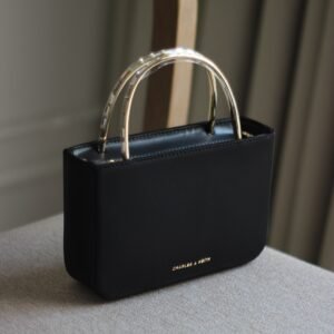 Charles & keith - Satin Crystal-Embellished Top Handle Bag - Black