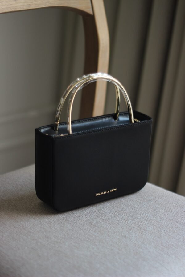 Charles & keith - Satin Crystal-Embellished Top Handle Bag - Black - Image 2