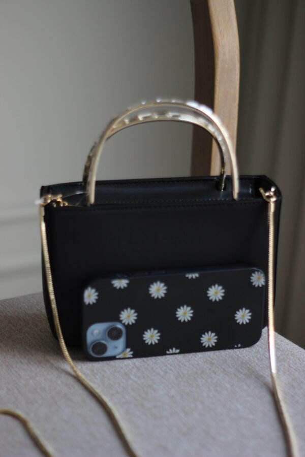 Charles & keith - Satin Crystal-Embellished Top Handle Bag - Black