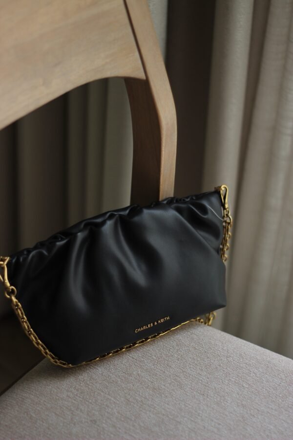 Charles & keith - Brigette Ruched Chain-Handle Clutch - Black - Image 3