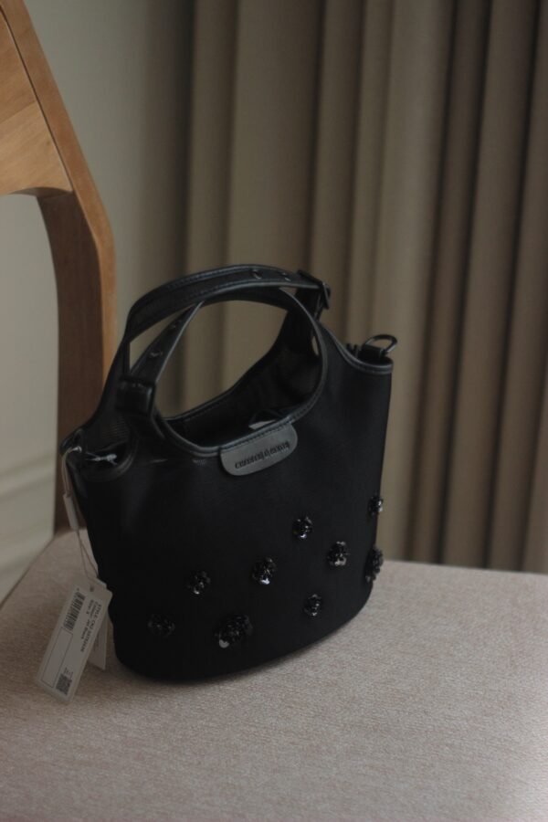 Mesh Sequin-Flower Tote Bag - Jet Black