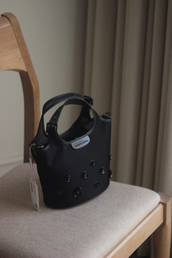 Mesh Sequin-Flower Tote Bag - Jet Black - Image 2
