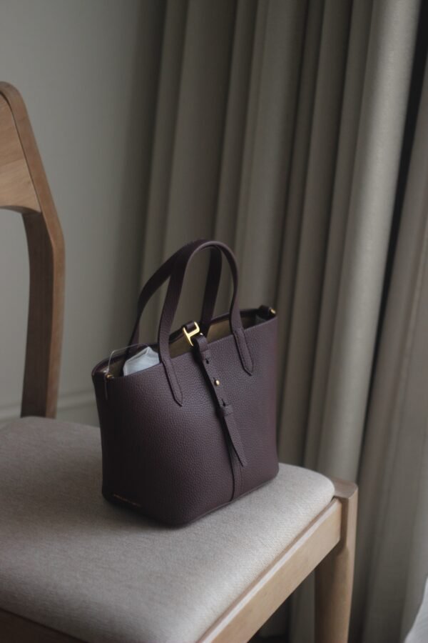 Beryl Recycled Leather Double-Handle Belted Bucket Bag - Wineberry Red