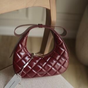 Janie Quilted Bow-Handle Crescent Bag - Burgundy