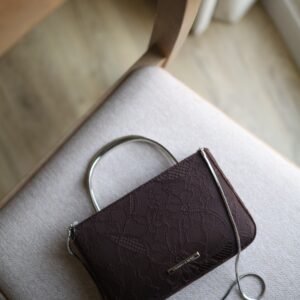 Jennis Lace & Satin Top Handle Bag - Dark Brown