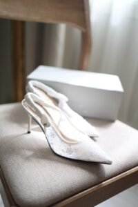 Tayari Embroidered-Mesh Slingback Pumps - white charles and keith