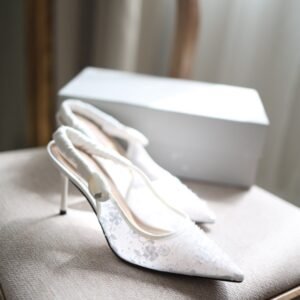 Tayari Embroidered-Mesh Slingback Pumps - white charles and keith